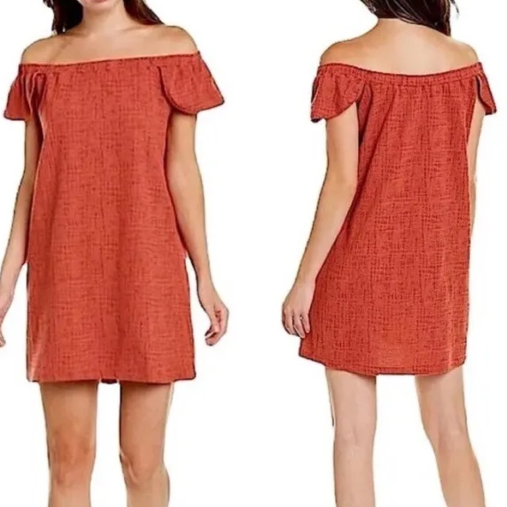 Madewell Eloise Rust Off The Shoulder Flutter Sleeve Dress sz XL Textured Fabric